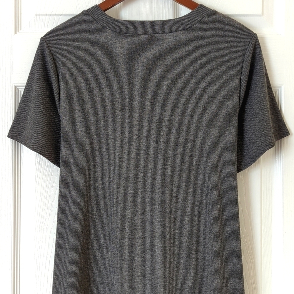 Lulus Live In Love Ribbed Knit V-neck Tie Knot Front Mini T-shirt Dress Gray M - Picture 11 of 13